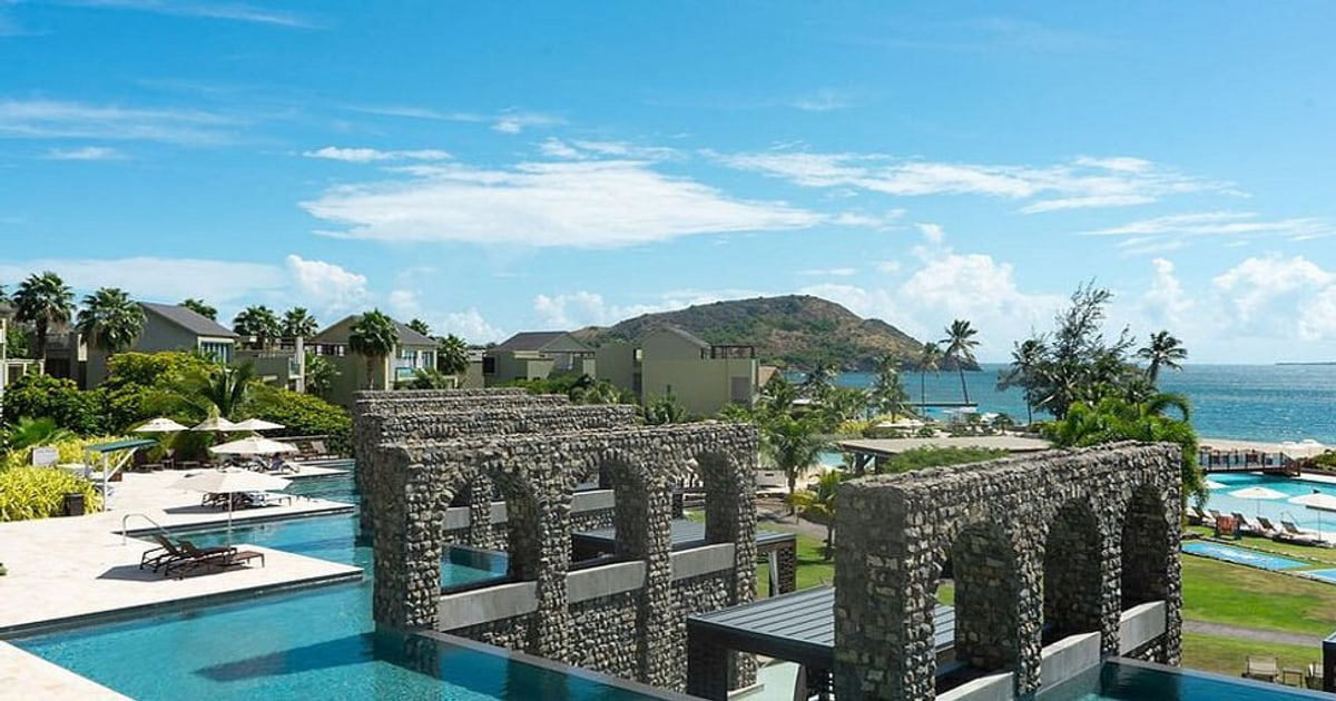 Resort pool deck overlooking the Caribbean Sea