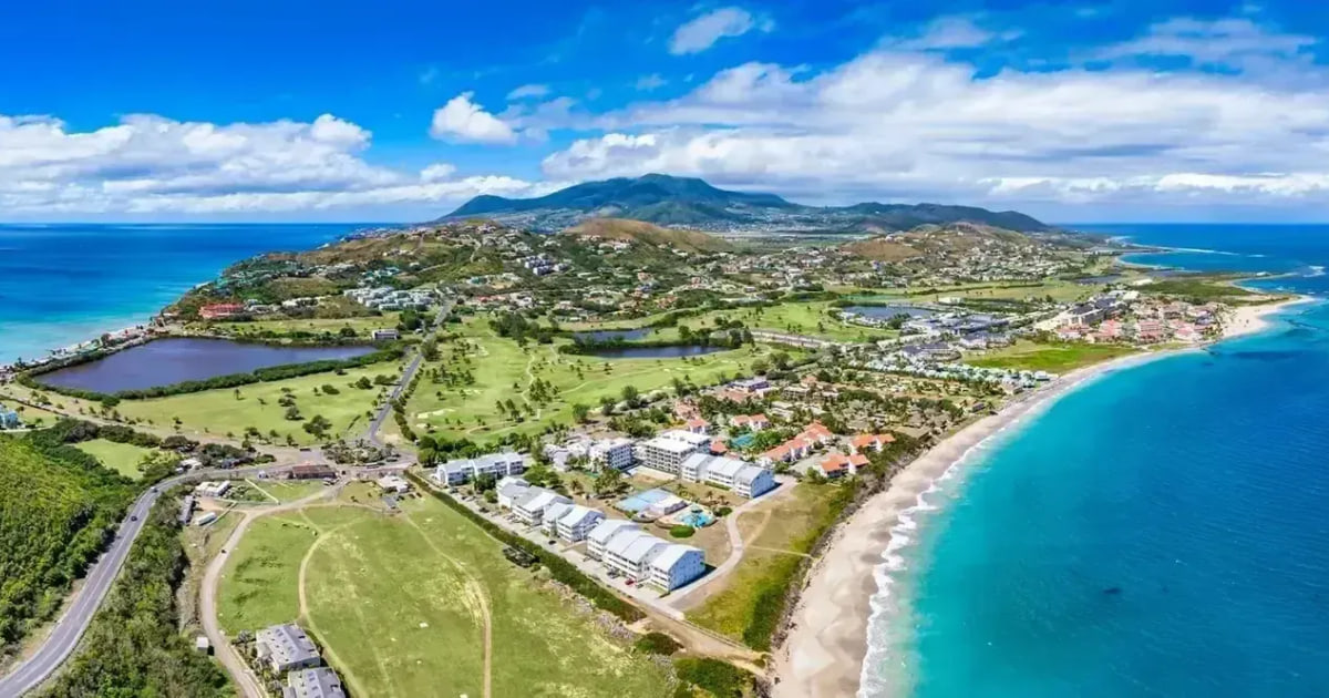 Aerial view of Basseterre and its harbour, St. Kitts